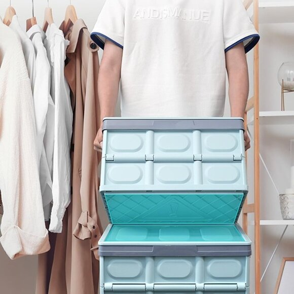 NEW 2 Pack 8 Gallon Plastic Storage Bins with Lids, Collapsible Storage Bins - Picture 5 of 6